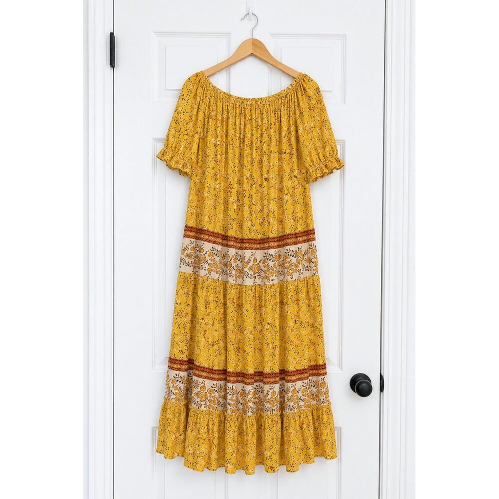 Gigio S 4 6 8 Sunny Border Mixed Floral Prints Tiered Maxi Dress Tassel Ties - Picture 3 of 9